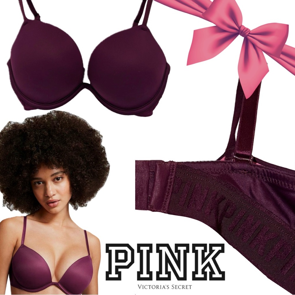 PINK Victorias Secret Wear Everywhere Super Push-Up Rich Plum Purple Maroon Bra